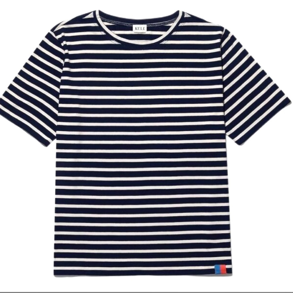 KULE Navy Blue and White Striped Short Sleeve Tee
